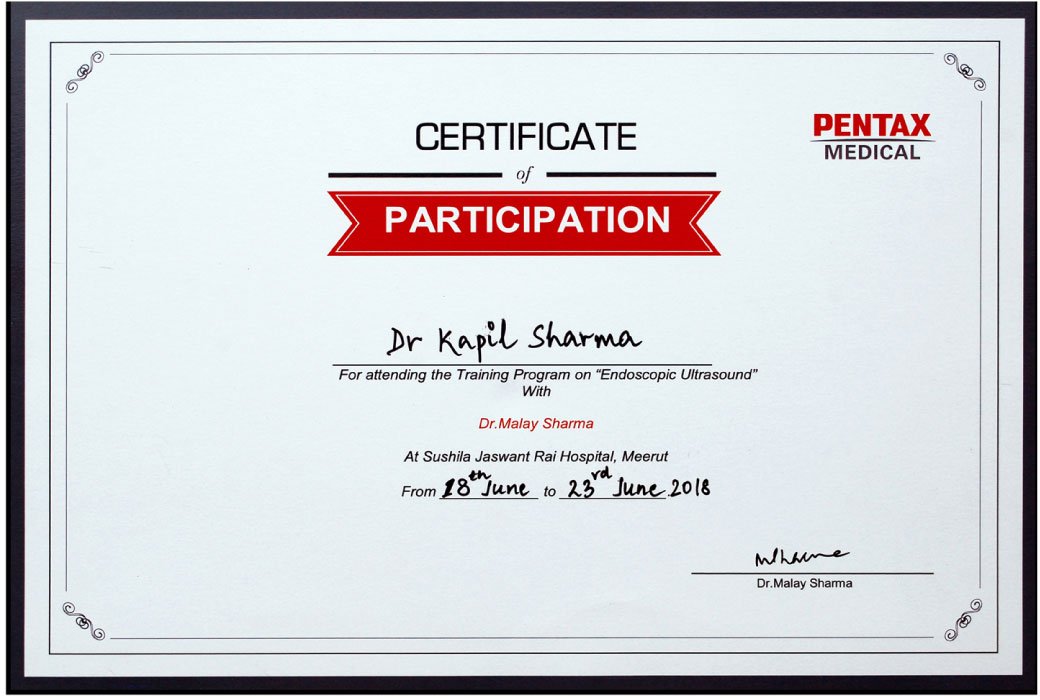 certificate of participation, dr kapil sharma